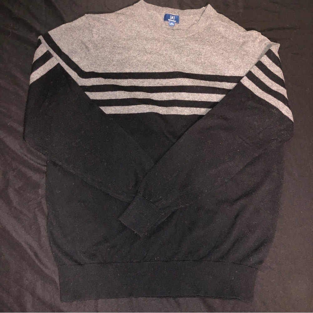 George Men's Gray and Black Striped Crewneck Sweater